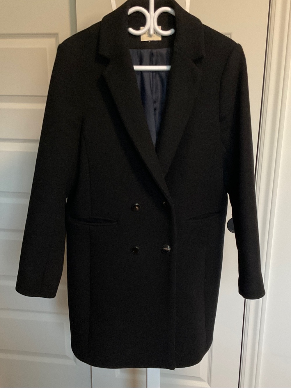 Sezane Classic Black Double-Breasted Overcoat